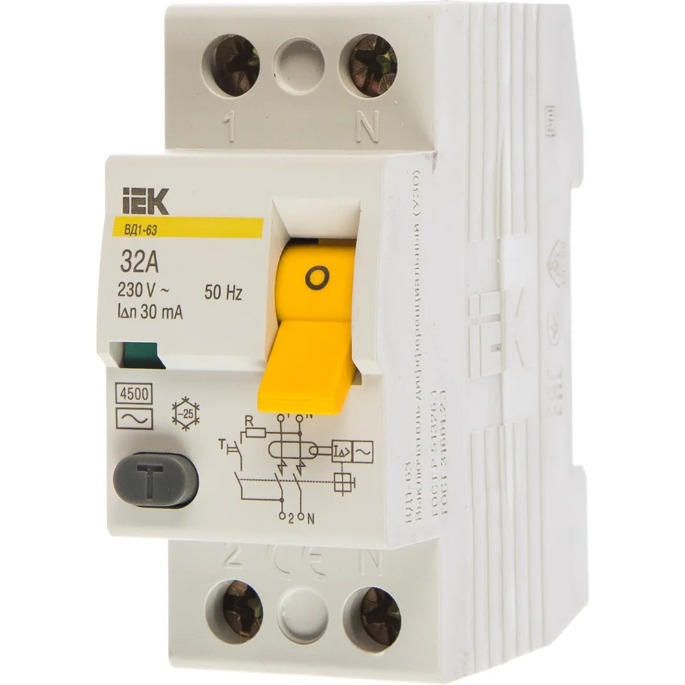 Узо IEK ВД1-63 2п, АС, 32А, 30мА MDV10-2-032-030