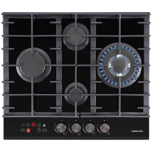 Газовая варочная панель HIBERG VM 6145 B, 4 конфорки, закаленное стекло, черный
