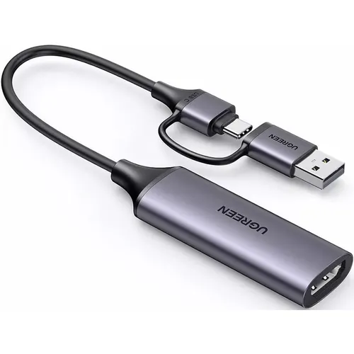 Переходник аудио-видео UGREEN CM716, HDMI (f) - USB Type-A (m), USB Type-C (m), 0.1м, черный [25854]