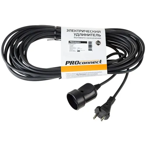 Удлинитель силовой PROCONNECT PROc-Uc, розеток 1шт, 2x0.75 кв.мм, 6A, 10м, ПВС, без катушки, черный [11-7114]