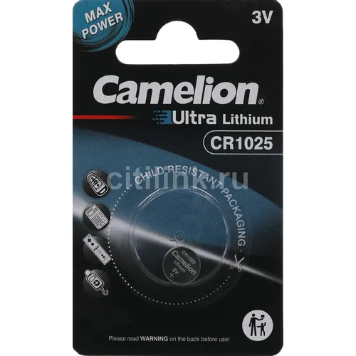 CR1025 Батарейка CAMELION Lithium CR1025-BP1, 1 шт.