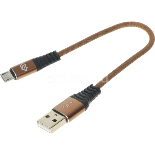 Кабель Digma micro USB (m) - USB (m), 0.15м, 2A, коричневый [microusb-0.15m-blk]