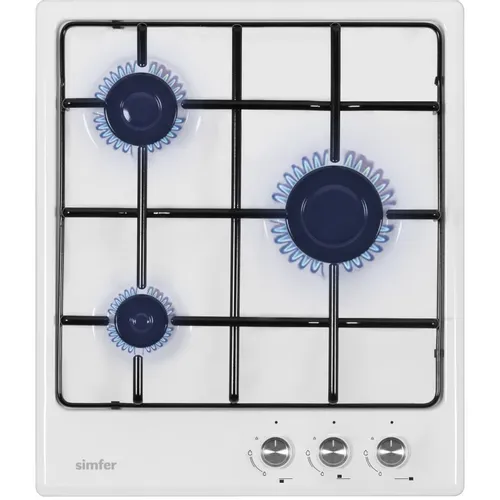 Газовая варочная панель Simfer H45V30W411, 3 конфорки, эмалированная сталь, белый