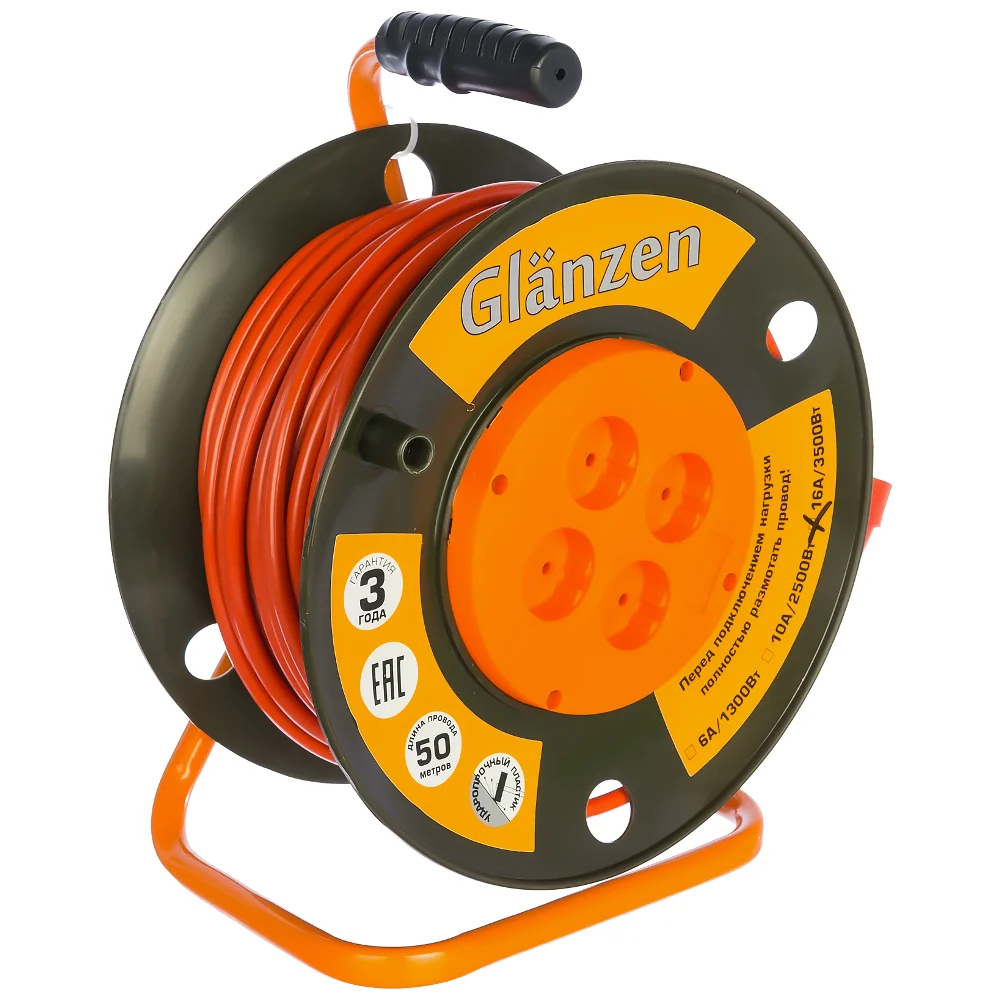 Силовой удлинитель на катушке GLANZEN EB-50-008 00-00000525