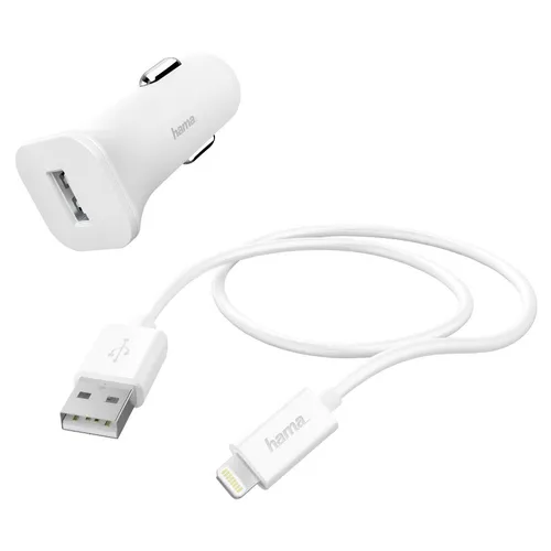Автомобильное зарядное устройство HAMA H-183291, 8-pin Lightning, 5Вт, 1A, белый [00183291]