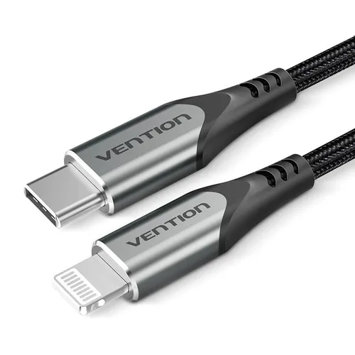 Кабель VENTION TACHF, Lightning (m) - USB Type-C (m), 1м, MFI, черный / серебристый