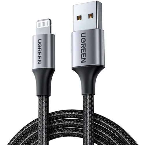Кабель UGREEN US199, Lightning (m) - USB (m), 2м, MFI, черный / серый [60158]