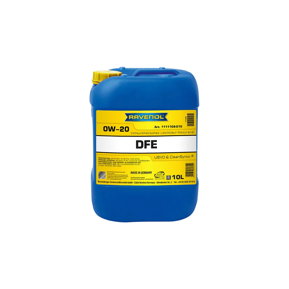 Моторное масло RAVENOL DFE SAE 0W-20, 10 л 1111109-010-01-999