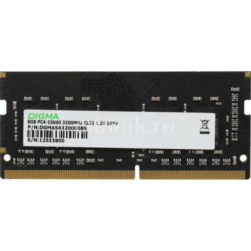 Оперативная память Digma DGMAS43200008S DDR4 - 1x 8ГБ 3200МГц, для ноутбуков (SO-DIMM), Ret