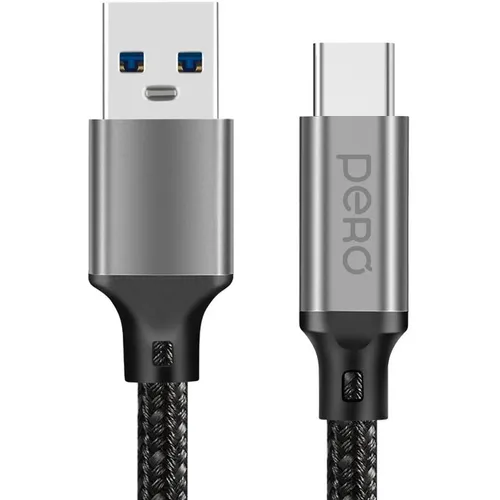Кабель PERO DC17, USB Type-C (m) - USB (m), 1м, 3A, черный / серый [prdc-17ac]