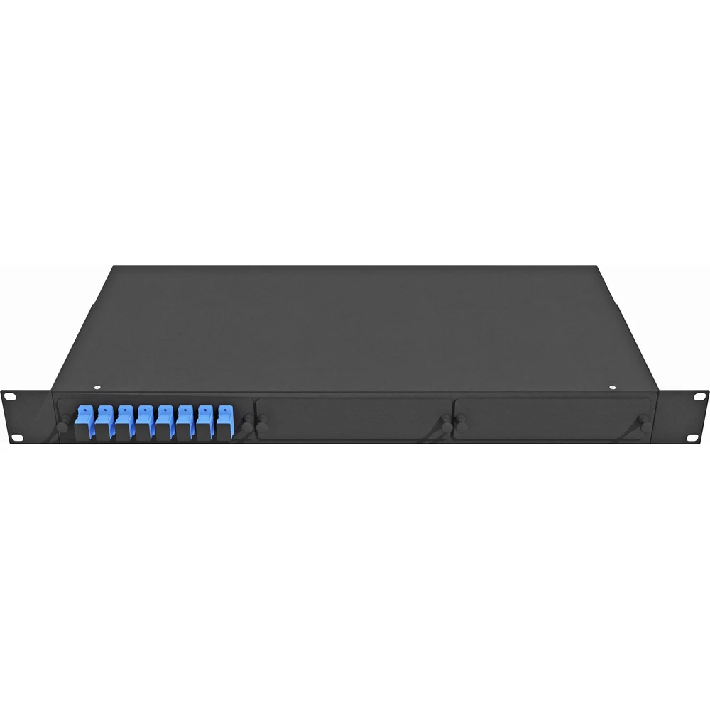 Укомплектованный одномодовый стоечный оптический кросс TopLan КРС-Top-1U-08SC/U-OS2-BK