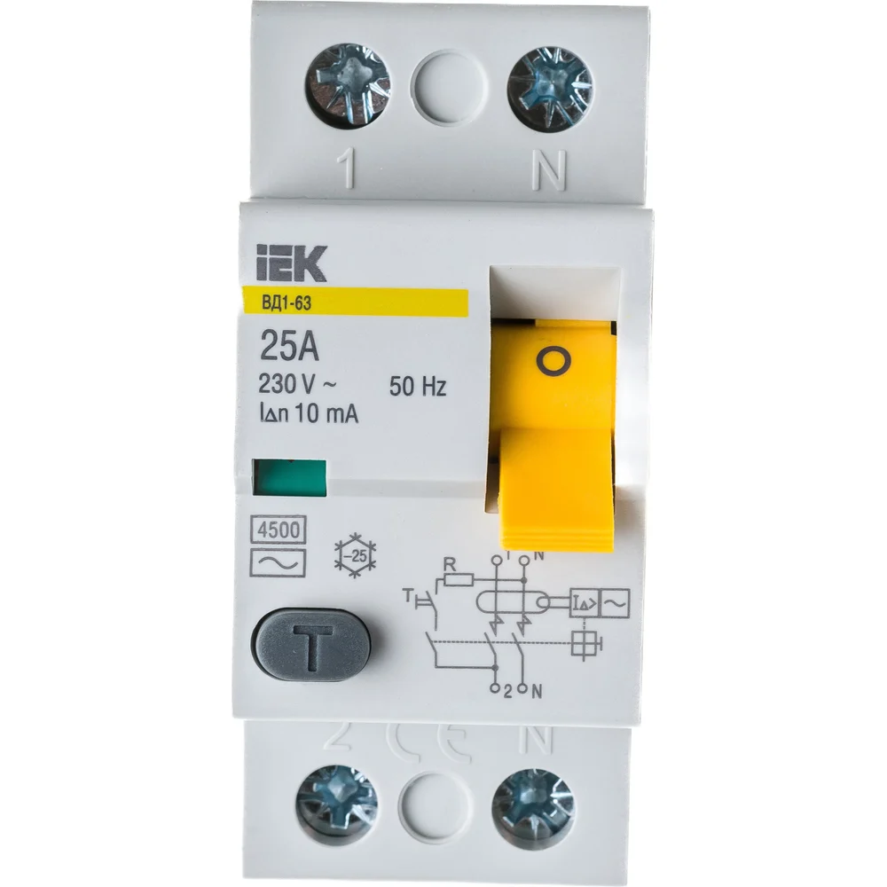 Дифференциальный автомат IEK ВД1-63 2п, АС, 25А, 10мА MDV10-2-025-010