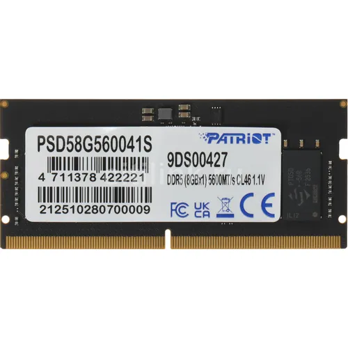 Оперативная память Patriot Signature Line PSD58G560041S DDR5 - 1x 8ГБ 5600МГц, для ноутбуков (SO-DIMM), Ret