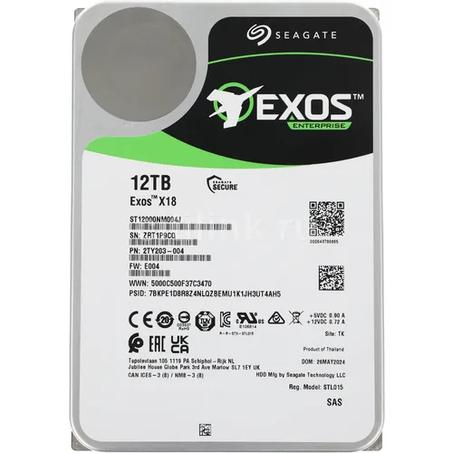 Жесткий диск Seagate Exos X18 ST12000NM004J, 12ТБ, HDD, SAS 3.0, 3.5"