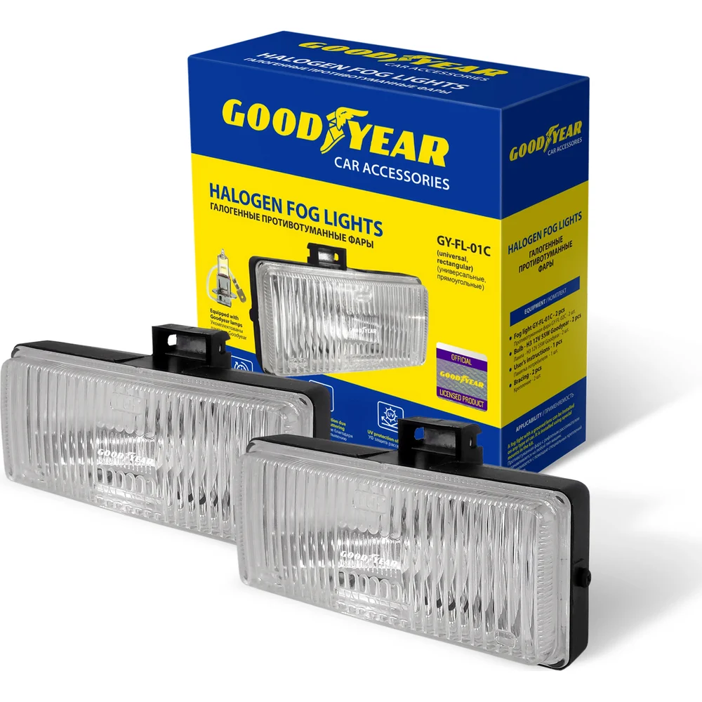 Прямоугольные универсальные, галогенные противотуманные фары Goodyear GY-FL-01C GY019007