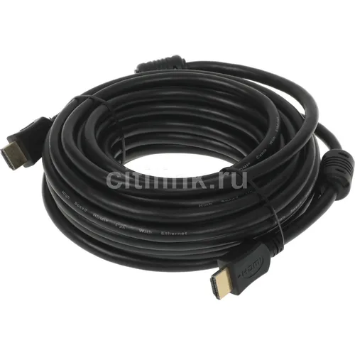 Кабель аудио-видео Buro BU-HDMI-v1.4-10M-FF, HDMI (m) - HDMI (m), ver 1.4, медный, 10м, GOLD, ф/фильтр, черный