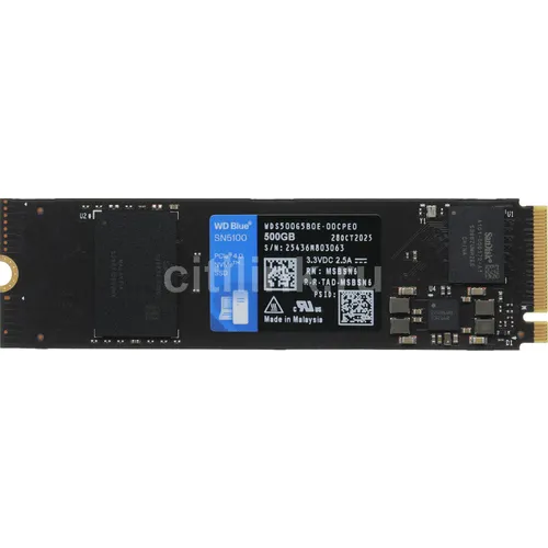 SSD накопитель WD Blue SN5100 500ГБ, M.2 2280, PCIe 4.0 x4, NVMe, M.2 [wds500g5b0e]