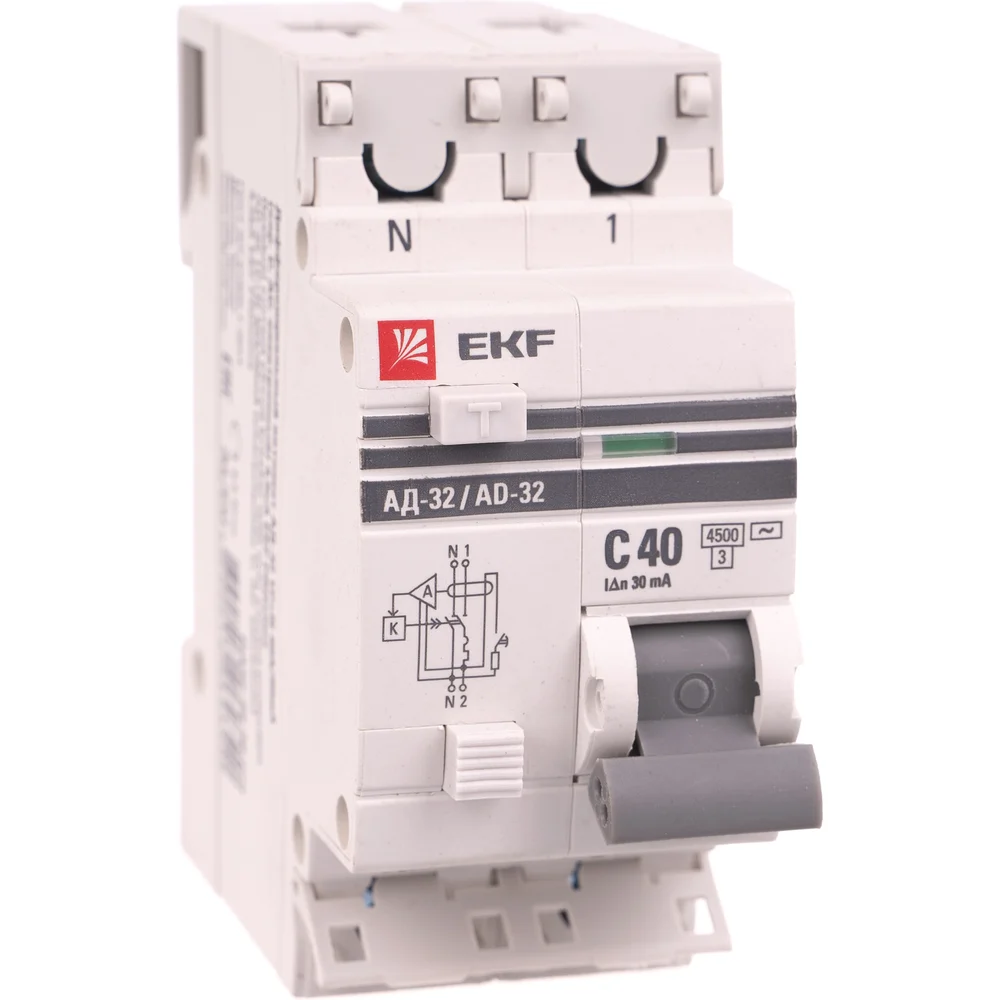 Дифавтомат EKF АД-32 PROxima 1п+N 2мод. C 40A 30mA AC 3kA DA32-40-30-pro 303881