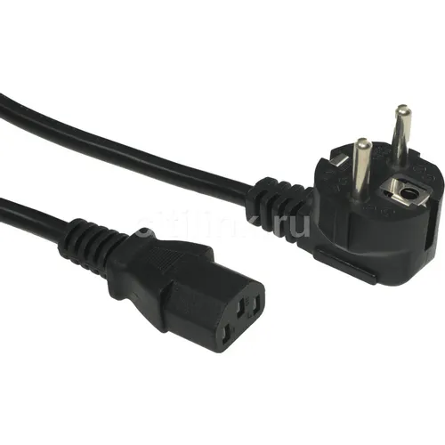 Кабель сетевой KINGPRICE KP-PC-Euro-C13-1.5m, Евровилка (угловой) - IEC C13 (прямой), 1.5м, черный