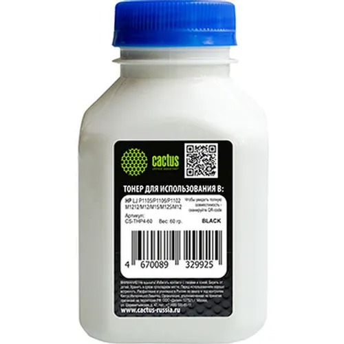 Тонер Cactus CS-THP4-60, для CB436A/CE278A/CE285A/CF283A/CF244A/CF283X (для OEM), черный, 60грамм, флакон