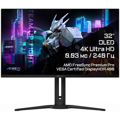 31.5" Монитор Gigabyte Aorus FO32U2, 3840x2160, QD OLED, 240Гц, 2хHDMI, 1хDP, черный [20vm0-fo32u2ba-1ekr]