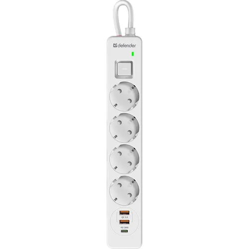 Сетевой фильтр Defender DFS 143, 2м, белый [99434]