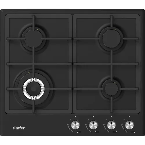 Газовая варочная панель Simfer H60V41B525, 4 конфорки, эмалированная сталь, черный