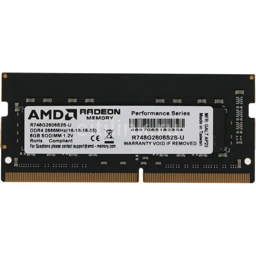 Оперативная память AMD Radeon R7 Performance Series R748G2606S2S-U DDR4 - 1x 8ГБ 2666МГц, для ноутбуков (SO-DIMM), Ret