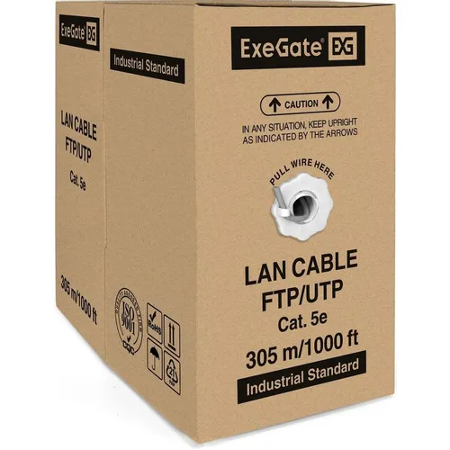 Кабель EXEGATE SFTP4-C5e-CU-S24-IN-PVC-GY-305-FLUKE SFTP S/FTP, кат.5E, 305м, 4 пары, 24AWG, медь, одножильный, серый