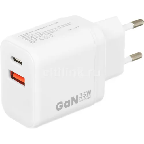 Сетевое зарядное устройство BORASCO USB-A, USB-C, 35Вт, 3A, белый [52388]