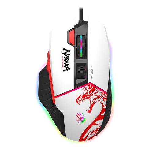 Мышь проводная A4TECH Bloody W95 Max Naraka, игровая, оптическая, USB, 12000dpi, белый и рисунок