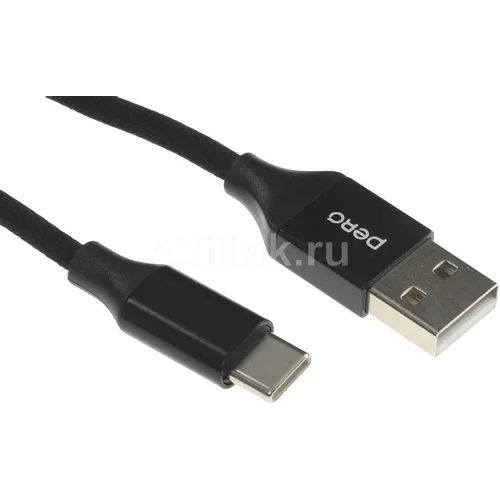 Кабель PERO DC-02, USB Type-C (m) - USB (m), черный [prdc-02tc1mb]