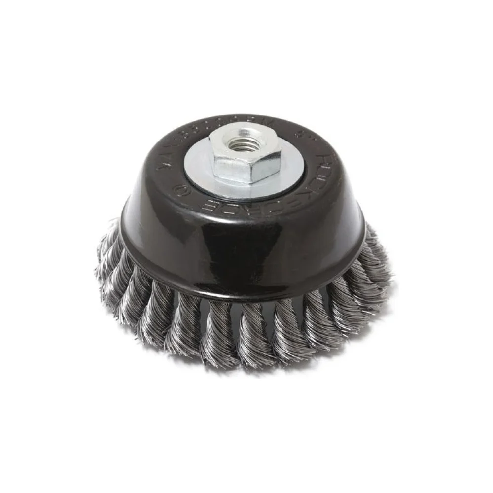 Стальная витая чашеобразная кордщетка для ушм Rockforce RF-BWC125(29077)