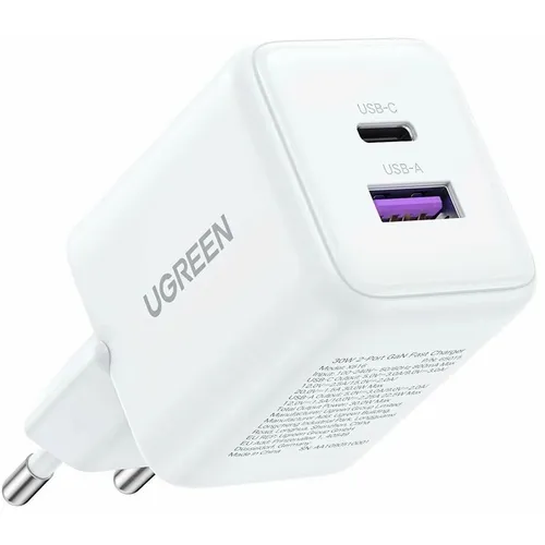Сетевое зарядное устройство UGREEN X516, USB-A, USB-C, 30Вт, 3A, белый [65015]