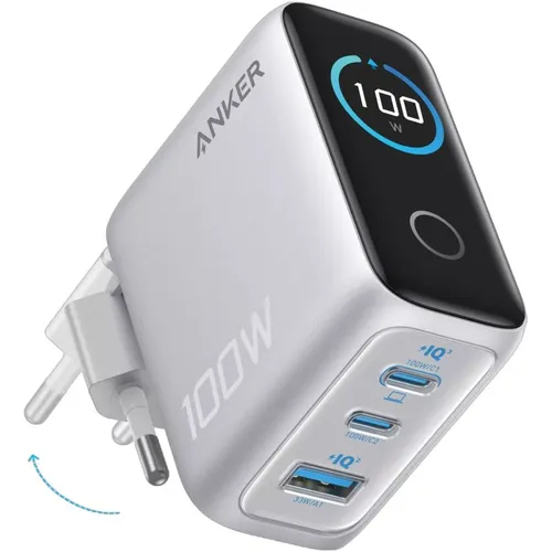 Сетевое зарядное устройство ANKER 2C1A LCD, USB-A, 2xUSB-C, 100Вт, 5A, серебристый [b121bg41]