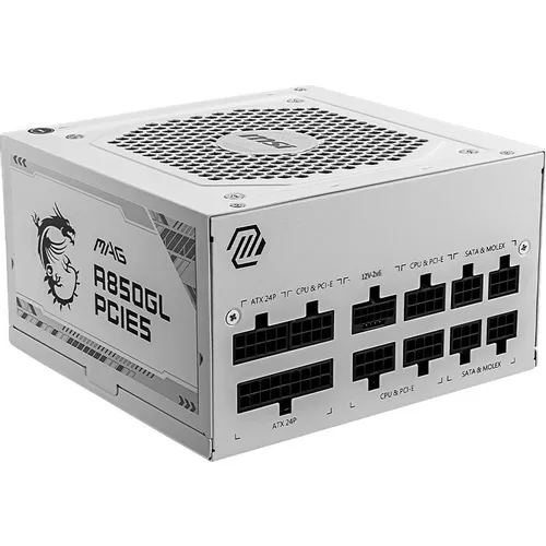 Блок питания MSI MAG A850GL WH PCIE5, 850Вт, 80 PLUS GOLD, 120мм, белый, retail [306-7zp8a24-ce0]
