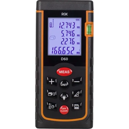 Лазерный дальномер RGK D60, 2 класс лазера, 635нм, луч красный, с поверкой [755665]