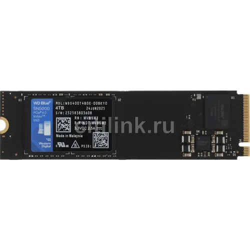 SSD накопитель WD Blue SN5000 4ТБ, M.2 2280, PCIe 4.0 x4, NVMe, M.2 [wds400t4b0e]