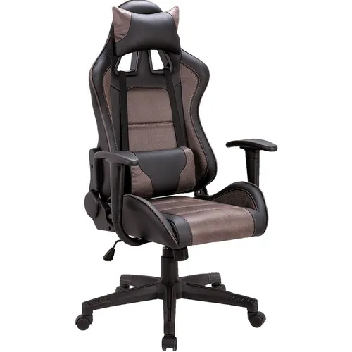 Кресло BRABIX GT Racer GM-100, ткань/экокожа, до 120кг, топ-ган, фиксированные подлокотники, коричневый/черный