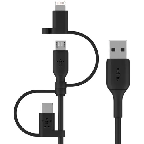 Кабель Belkin CAC001bt1MBK, Lightning (m)/USB Type-C (m)/micro USB (m) - USB (m), 1м, черный