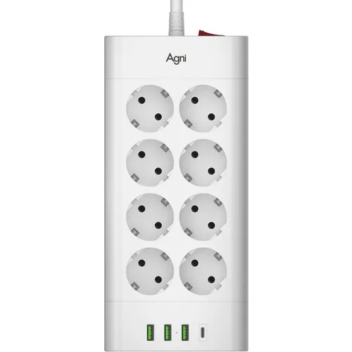 Сетевой фильтр AGNI TP-FA4U8E, 3м, белый [tp-fa4u8e-c-3m-white]