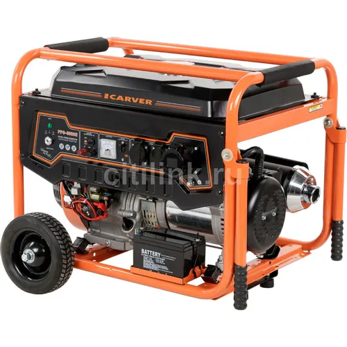 Бензиновый генератор CARVER PPG- 8000E, 220/12 В, 6.5кВт, на колёсах с АКБ [01.020.00006]