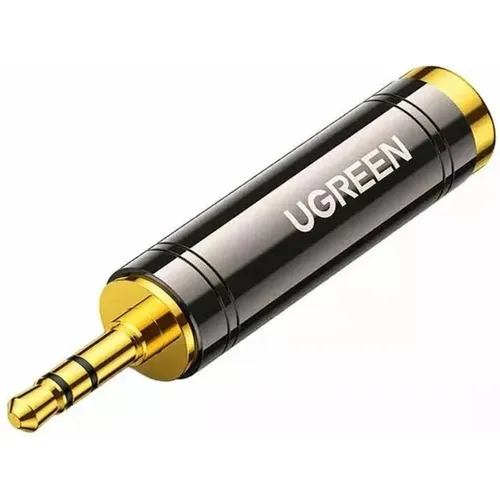 Адаптер аудио UGREEN AV168, Jack 3.5 (f) - Jack 6.3 (m), 0.05м, GOLD, ф/фильтр, черный [60711]