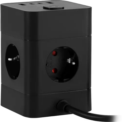 Сетевой удлинитель Buro BU-PTE4.1UC-B, 1.5м, черный