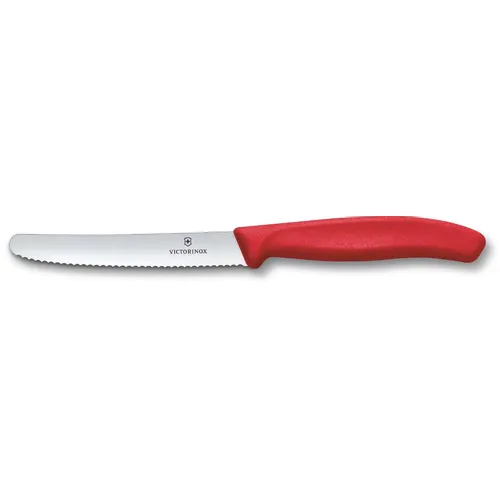 Нож кухонный Victorinox Swiss Classic, столовый, для овощей, 110мм, заточка серрейтор, стальной, красный [6.7831.c1]