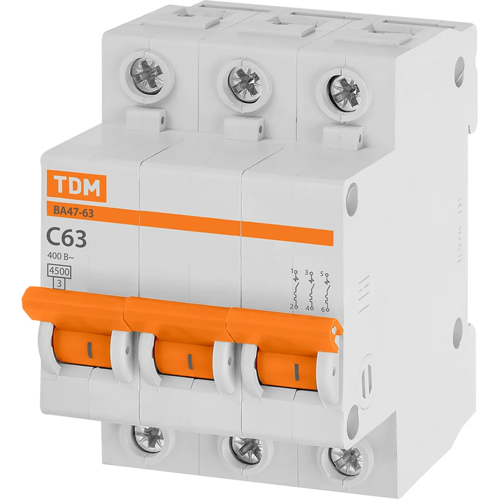 Автомат TDM ВА47-63 3Р, 63 А, 4,5 кА, С SQ0218-0025