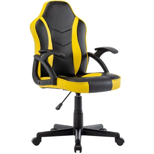 Кресло игровое BRABIX Shark GM-203, экокожа, до 120кг, фиксированные подлокотники, черный/желтый