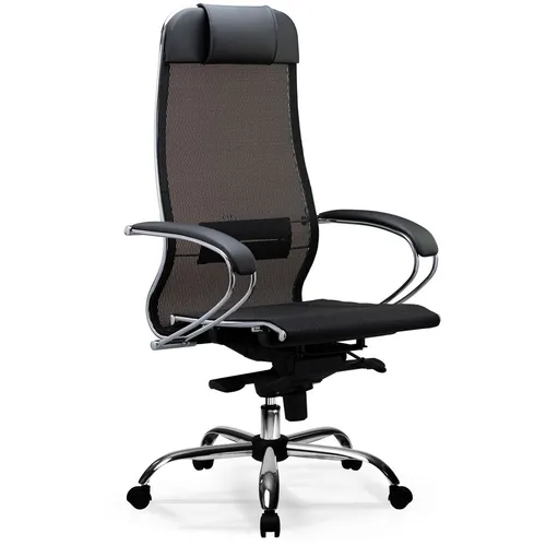 Кресло МЕТТА S-1.04 Infinity Easy Clean, сетка, до 120кг, топ-ган, черный/черный