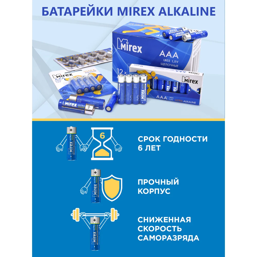 Щелочная батарея Mirex 23702-LR03-M10