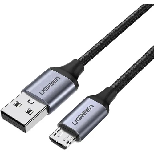 Кабель UGREEN US290, micro USB (m) - USB (m), 1м, 2.4A, серый / черный [60146]